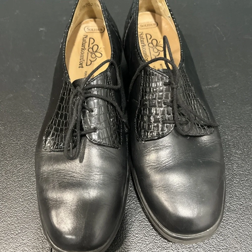 Solidus Oxfords Mens 8 Black Hedda Naturkomfort‎ Leather Croc Embossed Lace Up